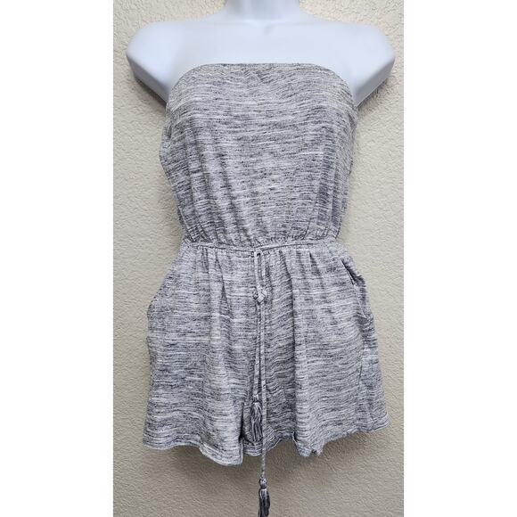 Mossimo Supply Co Gray Heathered Strapless Romper XS Pockets Elastic Waist Soft - Picture 1 of 5